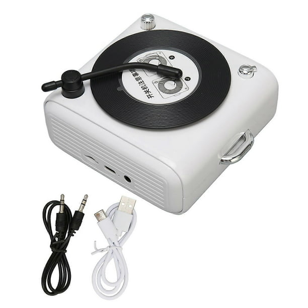 Enceinte Bluetooth 5.0, style tourne-disque vinyle, style classique à l'ancienne, volume élevé, enceinte Bluetooth sans fil, blanche