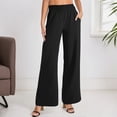 thumbnail image 2 of Pantalones casuales rectos para mujer: bolsillos laterales, para todas las estaciones, poliéster, color liso básico, tallas S-XXL, 2 of 5