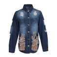 thumbnail image 2 of Vedolay Womens Tops Womens Casual Long Sleeve Coat with Fringe Rhinestones Jean Jacket,Dark Blue S, 2 of 5