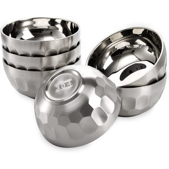 6 Pack 5 Inch Stainless Steel Bowls, 15 Oz Soup Bowls Snacks Bowl, 18/8 Stainless Steel Lightweight Salad Bowls Double-Walled Serving Dishes for Rice, Dessert, Salad, Hot Cold Foods
