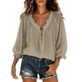 thumbnail image 2 of FAHUOMU V Neck Tops for Women Lace Up Oversized Blouses Peasant Sleeve Casual Lightweight Summer Shirts, 2 of 8