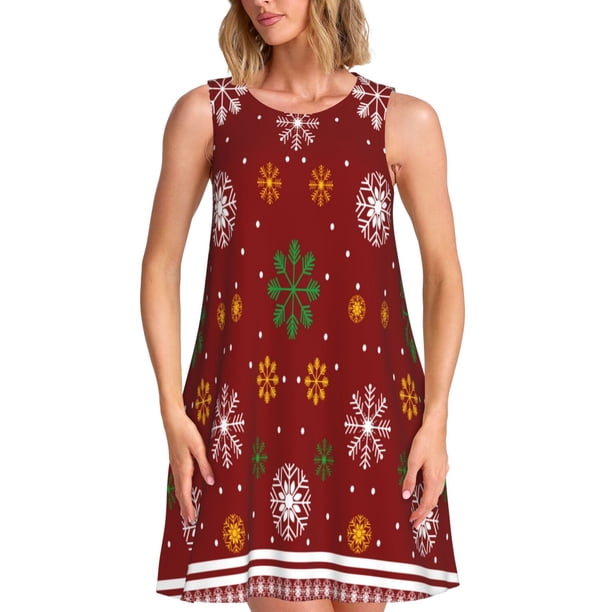 Balery Merry Christmas Vestidos de verano para mujer con estampado: vestido holgado sin mangas, vestido playero informal y cómodo para días calurosos.