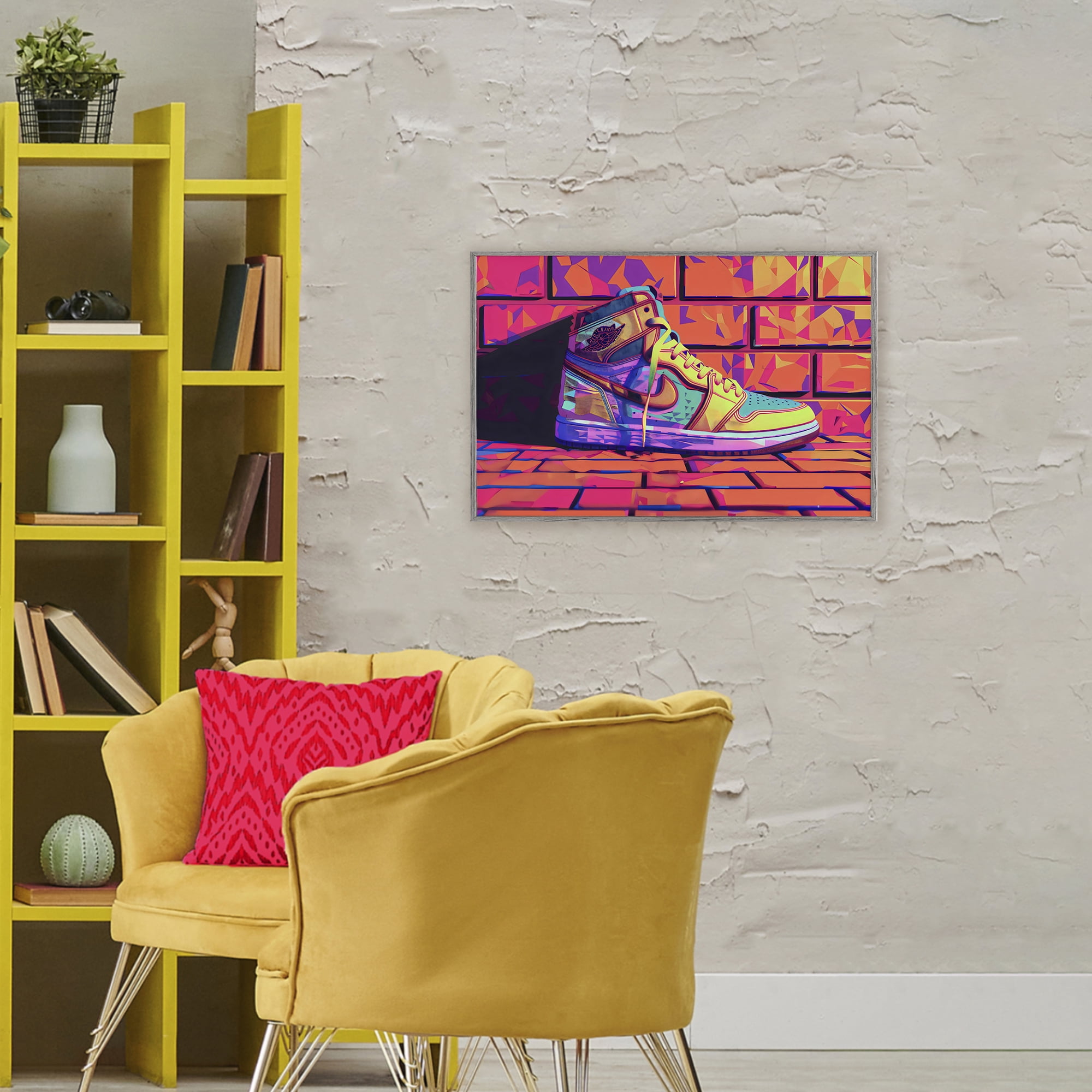 Stupell Industries Sneaker with Vibrant Geometric Hues Gray Framed Giclee Art, design by Creative Studio