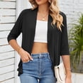 thumbnail image 5 of Women Cover Up Blouse Summer Pure Color Three Quarter Length Sleeve Ruffle Hem Cover Up Jacket, 5 of 5