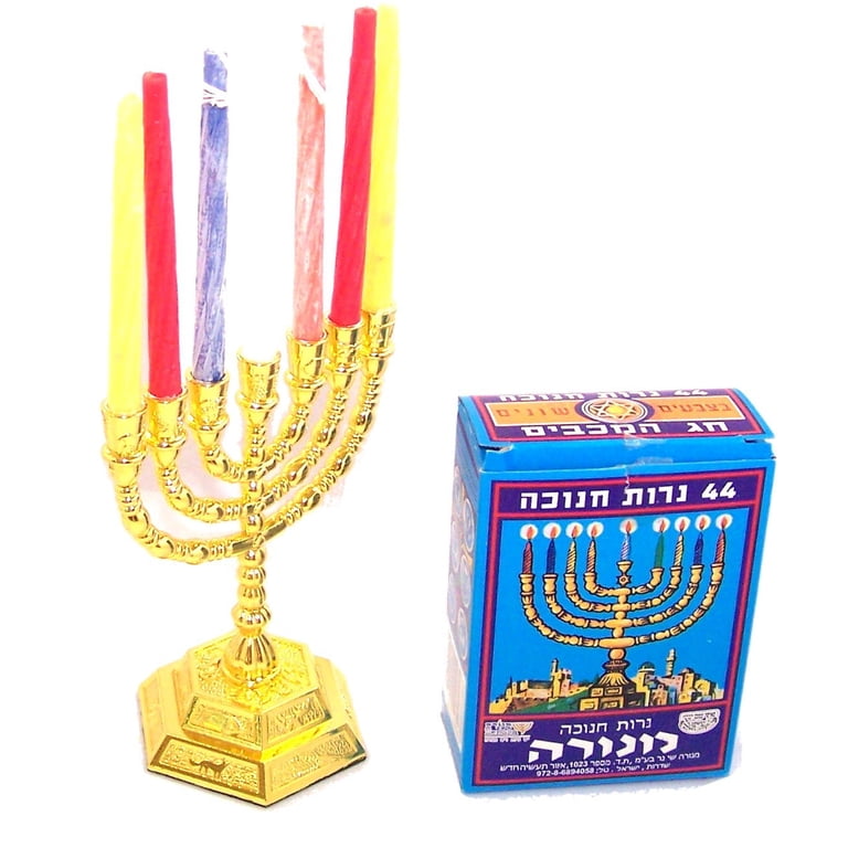 Gold 7-Branch Menorah with 12 Tribes Symbols photo 2