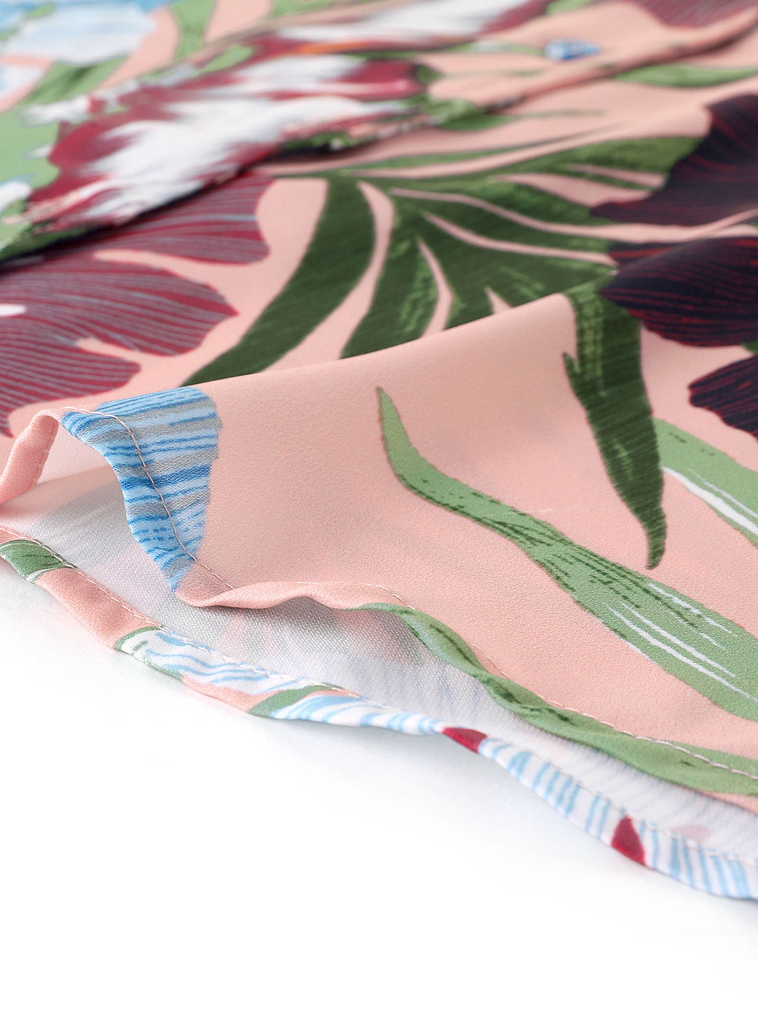 DARING DIVA Floral Leaves Print Short Sleeve Beach Top L Pink