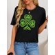 thumbnail image 2 of Women's Casual Shamrock Graphic T-Shirt - Relaxed Fit, Black with Neon Green Clover Design, Comfortable , Round Neck, 2 of 6