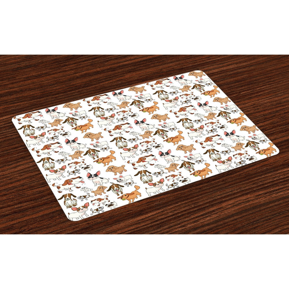 Dog Lover Placemats Set of 4 Cartoon Style Chihuahua Terrier Bulldog