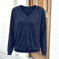 thumbnail image 5 of Qgtaibl V Neck Pullover Tops for Women Raglan Long Sleeve Solid Color Lounge Blouse Fall Loose Fit Stretchy Sweatshirts Navy XXL, 5 of 9