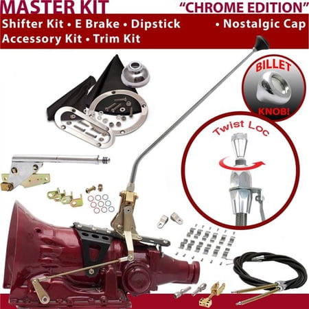 American Shifter C4 Shifter Kit Chrome 23 in. E Brake Cable Clamp Clevis Trim Kit Dipstick for F839A