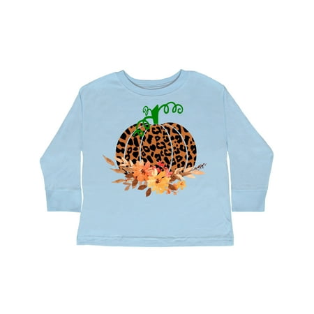 

Inktastic Cheetah Print Pretty Pumpkin with Fall Leaves Gift Toddler Boy or Toddler Girl Long Sleeve T-Shirt