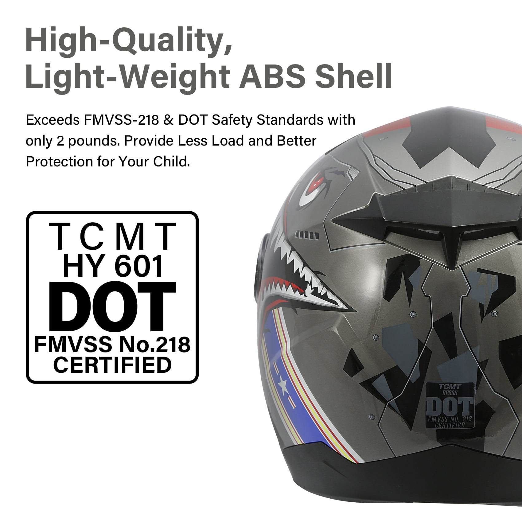 TCMT DOT Full Face Helmet for Kids & Youth Flip Up Visor for Motorcycle Atv Mx Motocross Offroad Street Dirt Bike Gray Youth XXL Size