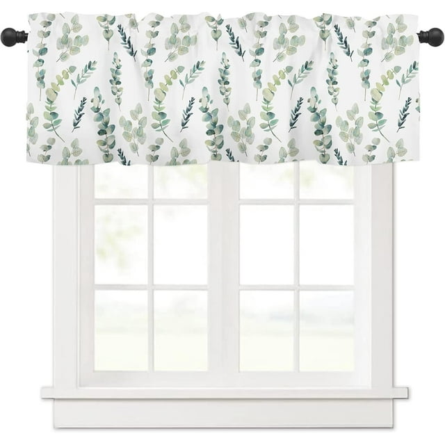 Spring Summer Sage Green Eucalyptus Leaves Curtain Valances for Windows Farmhouse Leaf Kitchen Curtains 54x18 Inch Short Rod Pocket Valance 1 Panel for Living Room Bathroom Bedroom Decor