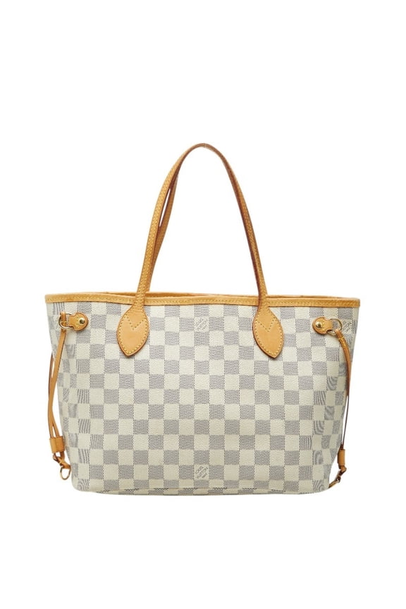 Pre-Owned Louis Vuitton Damier Azur Neverfull PM Tote Bag N51110 White Leather Women's LOUIS...