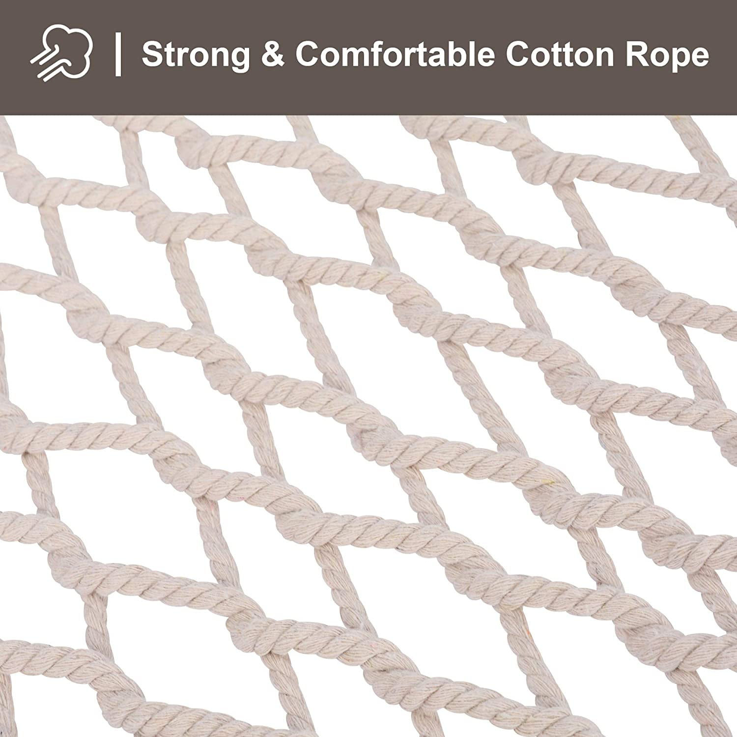 SUNCREAT Hammocks Cotton Rope Double Hammock, 450 lbs Capacity, Natural（Stand Is Not Include）