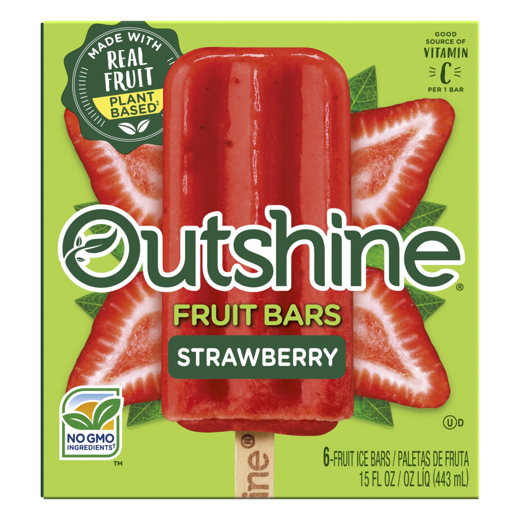 Outshine Strawberry Frozen Fruit Bars, Non-GMO, Gluten Free, 6 Count