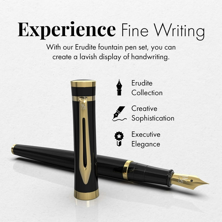 Wordsworth & Black Fountain Pen, Medium Nib Ink Pen, White Gold -  Refillable, Calligraphy 