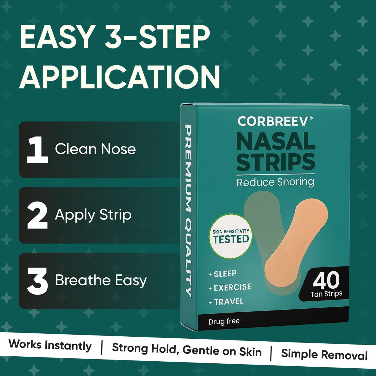 CorBreev Extra Strength Tan Nasal Strips, 40 Count