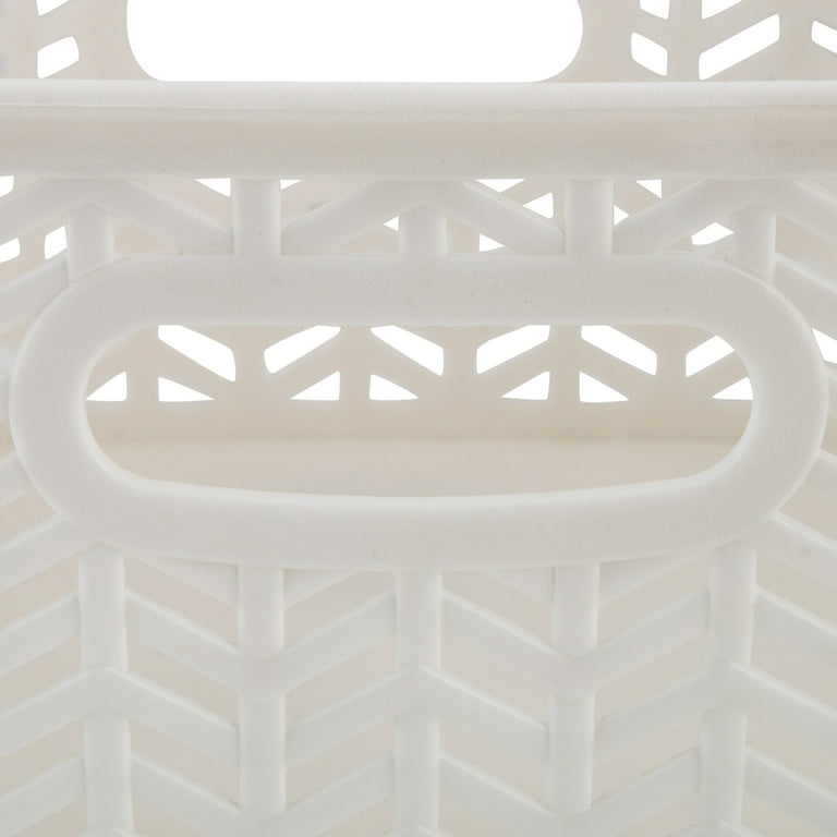 Basicwise QI003238.3 Rectangular Plastic Shelf Organizer Basket with Handles, White - Set of 3