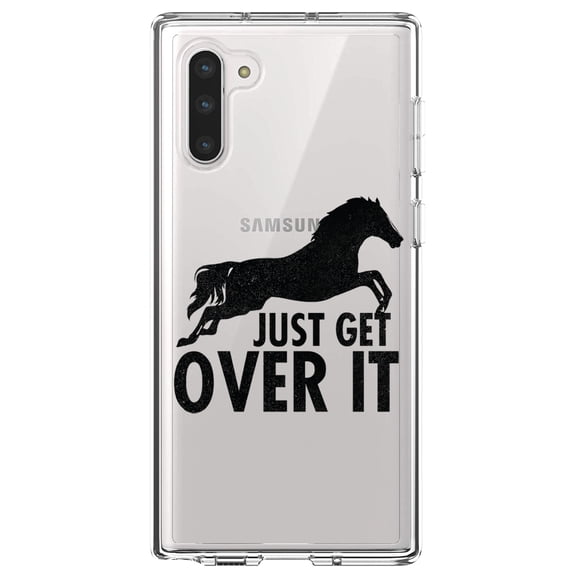 DistinctInk Clear Shockproof Hybrid Case for Samsung Galaxy Note 10 (6.3" Screen) - TPU Bumper Acrylic Back Tempered Glass Screen Protector - Just Get Over It - Horse Jump