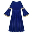 thumbnail image 4 of Ocealan Girls Medieval Maiden Party Dress-up Velvet Bell Sleeve Empire Maxi Gown Dress Blue 12, 4 of 4