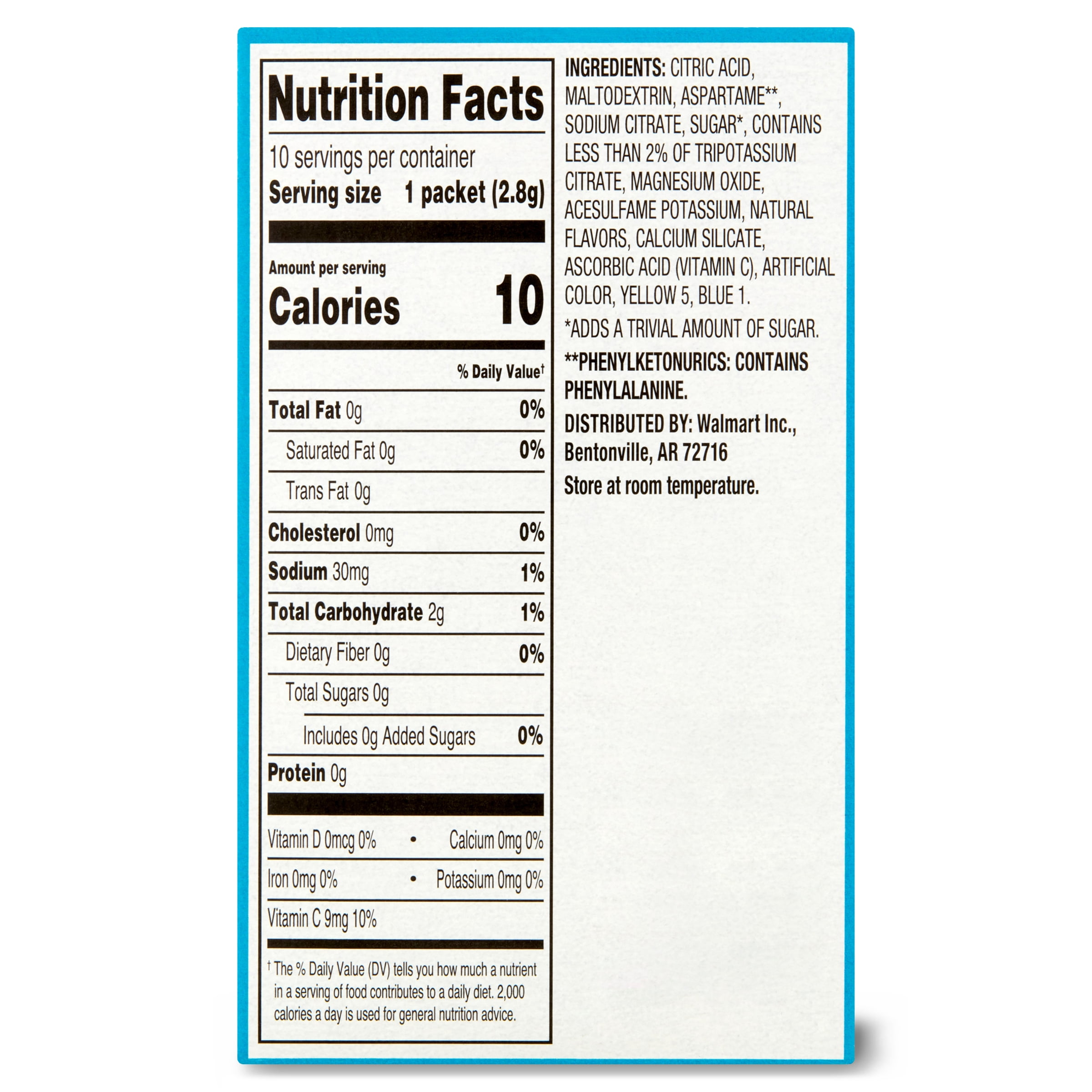 Great Value Sugar-Free Tropical Limeade Drink Mix, .99 oz, 10 Count