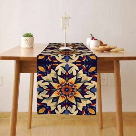 

Vintage Tile Table Runner Seasonal Fall Winter Kitchen Dining Table Decoration for Home Party Decor 18 x 72 Inch