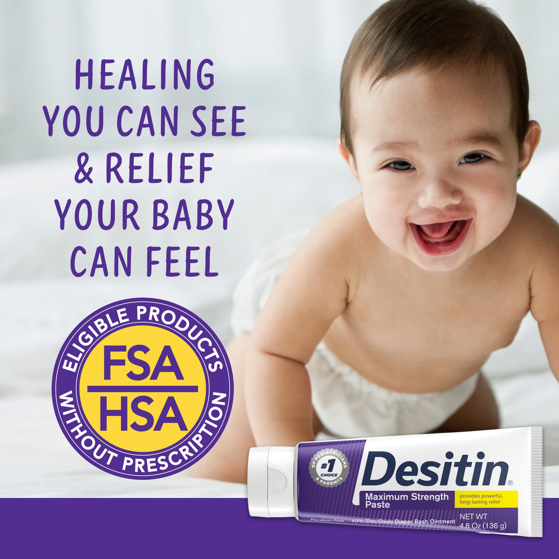 Desitin Maximum Strength Diaper Rash Cream, 40% Zinc Oxide, 4.8 oz