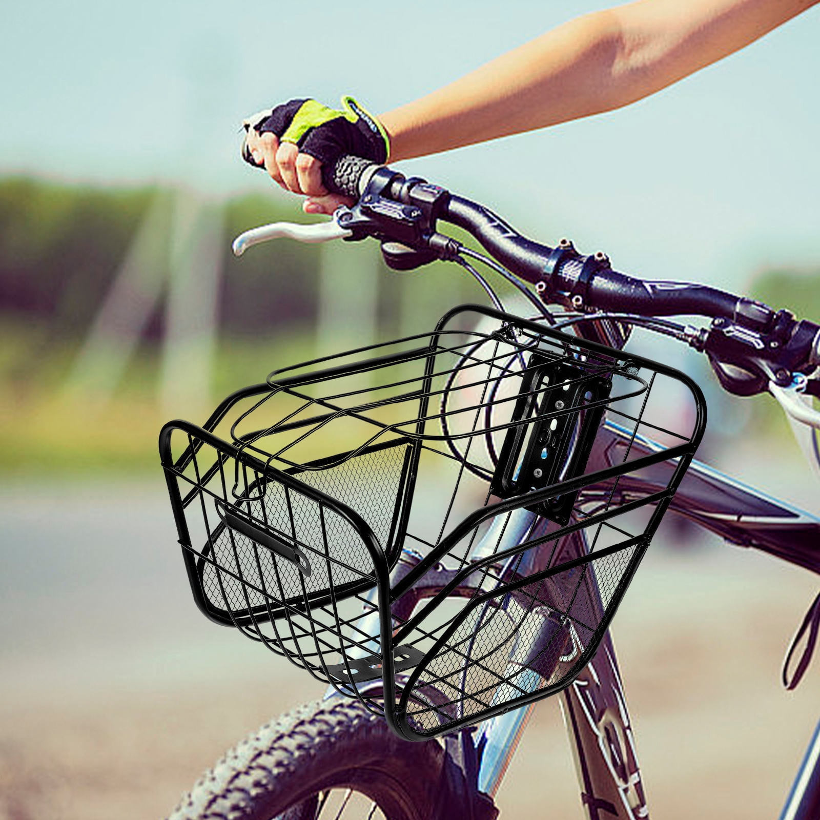 Supvox Sturdy Black Metal Bike Basket Front Handlebar Mount Detachable for Convenient Cycling