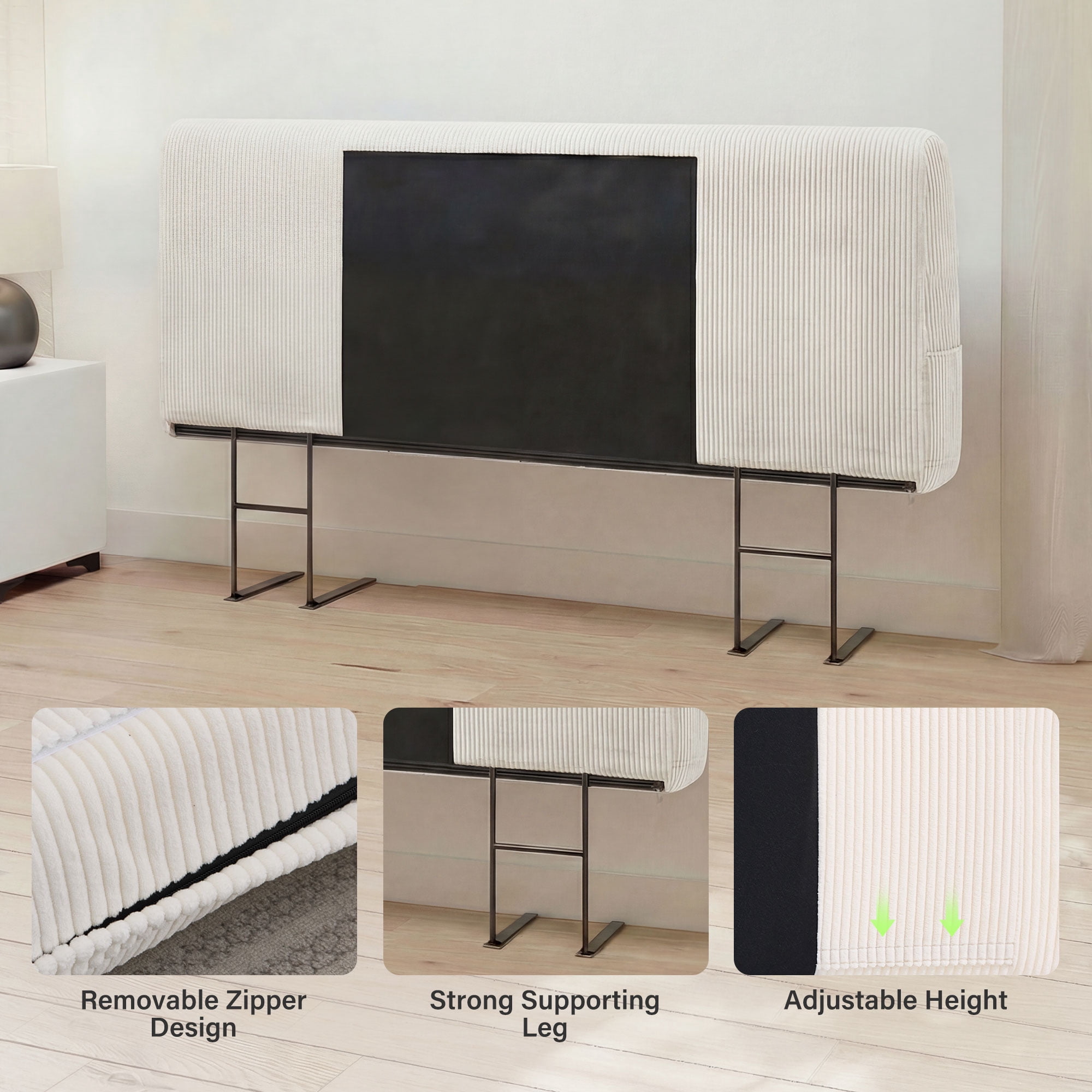 JONPONY Simple Upholstered Headboard for Queen Size Bed, Height Adjustable and Ergonomic Headboard,Easy Assemble, Sturdy and Durable,Beige