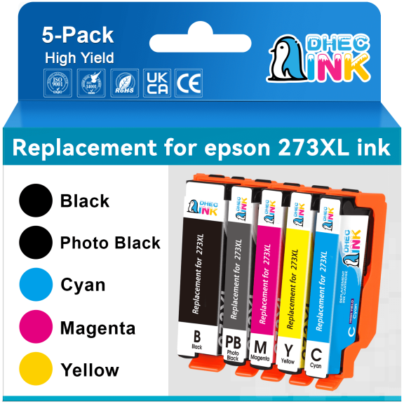DHECINK Ink Cartridge  Compatible for Epson Ink 273 XL 273XL for Expression Premium XP-610 Printer (5 Pack）