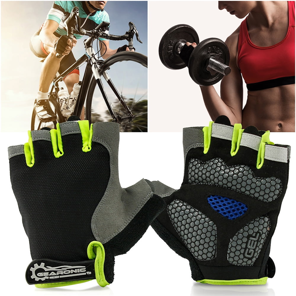 GEARONIC TM Cycling half Finger Mountain Bicycle Men Women Gel Pad Anti-slip Breathable Outdoor Sports Shock-absorbing Riding Biking Cycle Gloves - Green L
