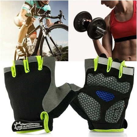 GEARONIC TM Cycling half Finger Mountain Bicycle Men Women Gel Pad Anti-slip Breathable Outdoor Sports Shock-absorbing Riding Biking Cycle Gloves - Green (Best Womens Cycling Gloves)