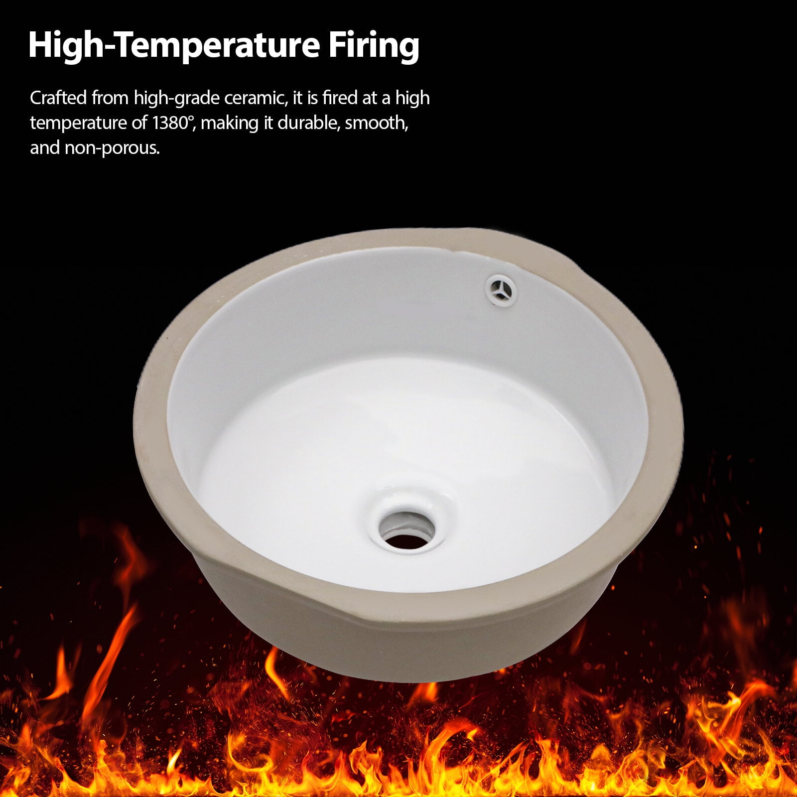 Vanity With Sink, 15.75"x15.75" White Ceramic Round Undermount Bathroom Sink with Overflow, White Bathroom Vanity,Ceramic Single Sink Vanity, Bath & Faucets Bathroom Vanities