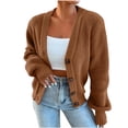 thumbnail image 3 of Husipze Chunky Knit Cardigan Sweater for Womens V Neck Oversized Button Down Long Sleeve Ribbed Texture Loose Fit Casual Tops Brown M, 3 of 7