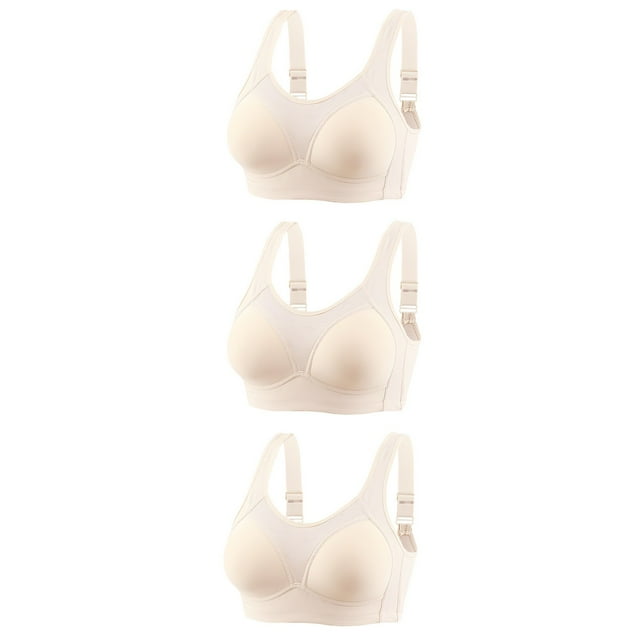 AherBiu 3PCS Bras for Women No Underwire Full Coverage Push up up High Support Bralette Comfort Solid Color Large Bust Bras