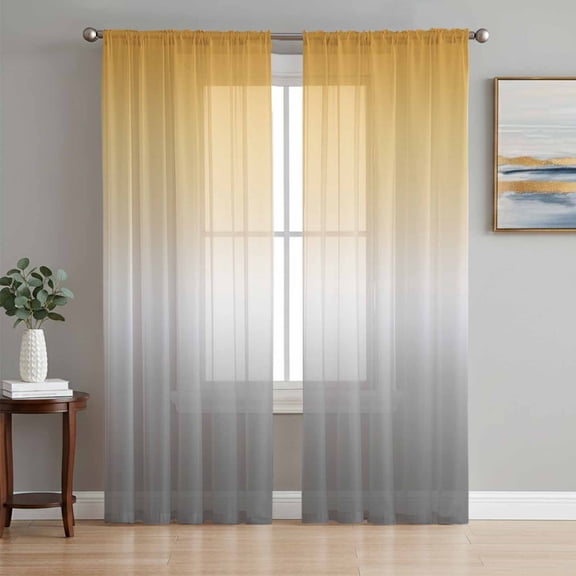 Color Gradient Pattern Semi Sheer Curtains 72 Inch Length 2 Panels Set, Sheer Kitchen Curtain Privacy Voile Window Curtain for Living Room Bedroom Rod Pocket Drapes