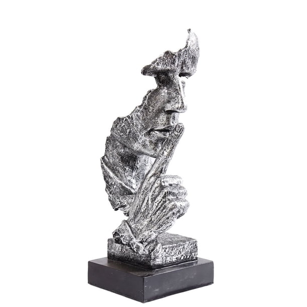 Estatua hecha a mano de resina Adorno de escultura de arte abstracto Decoración de escritorio de oficina en casa, Plata Eigraketly HA8283-01B
