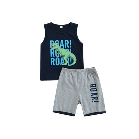 

TheFound Newborn Baby Boys Clothes Sets Dinosaur Letter Print Round Neck Tank Tops + Shorts Outfits