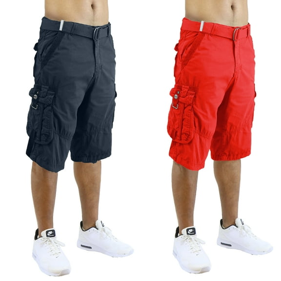 2-Pack Men's Distressed Cotton Cargo Shorts With Belt (Size 30-42)
