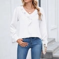 thumbnail image 5 of Womens Dressy Casual Blouse Business Long Sleeve Tops Ruffle V Neck Work Shirt Spring Outfit 2026 White S, 5 of 9