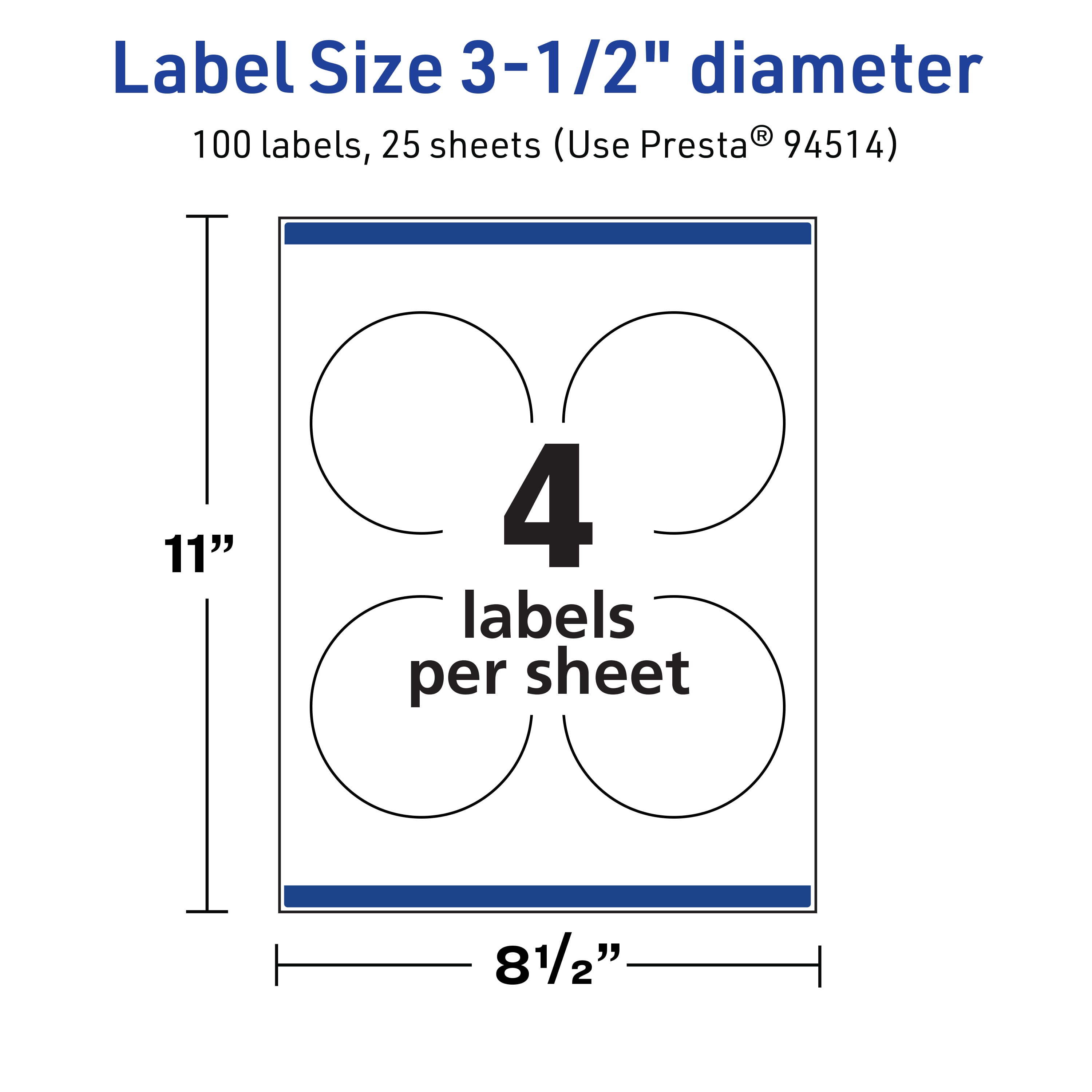 Avery TrueBlock Round Labels, 3.5" Diameter, 100ct