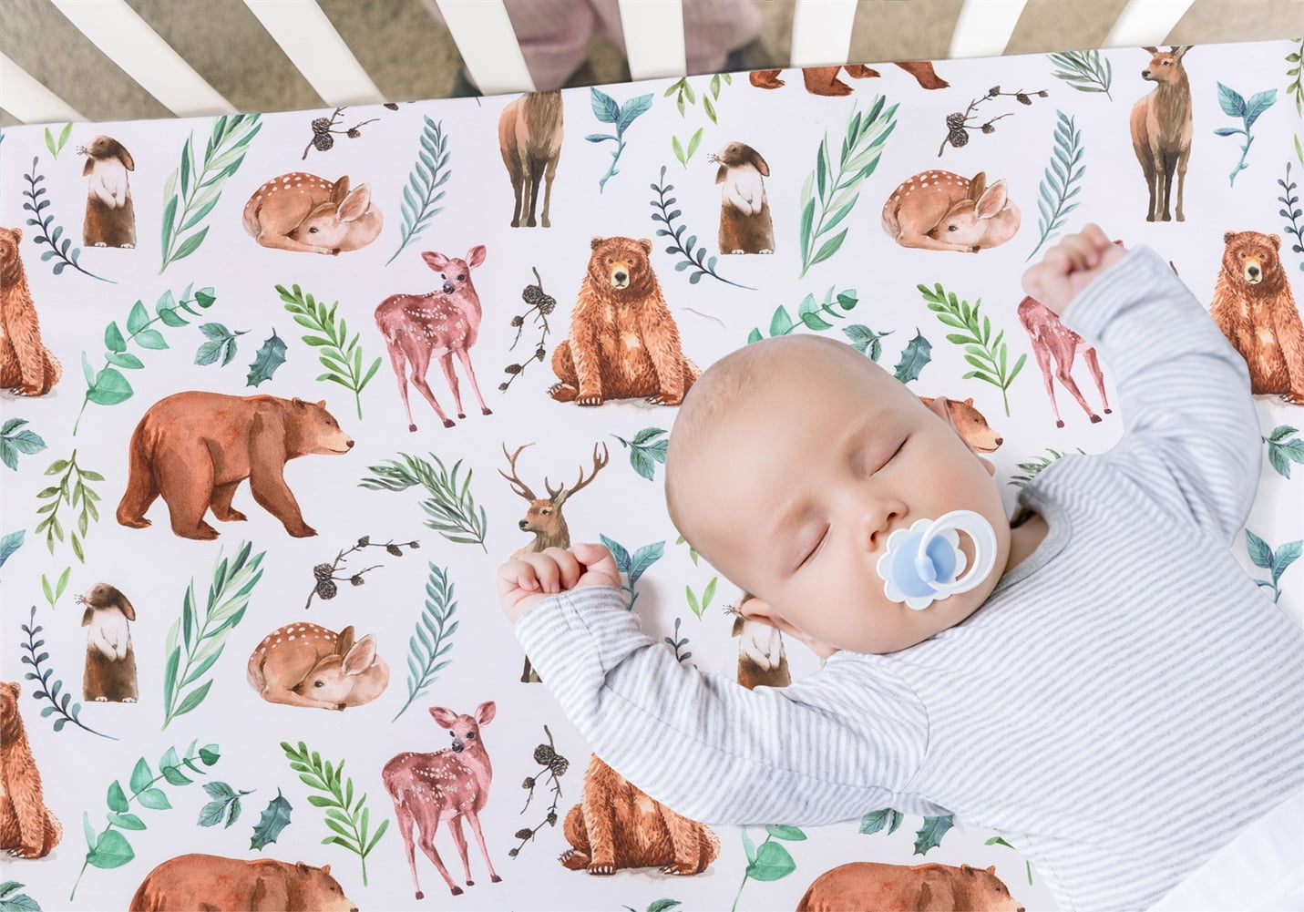 rezipo Crib Sheets Set 4-Piece 120 Thread Count Animals & Insects Green Woodland Polyester Fitted