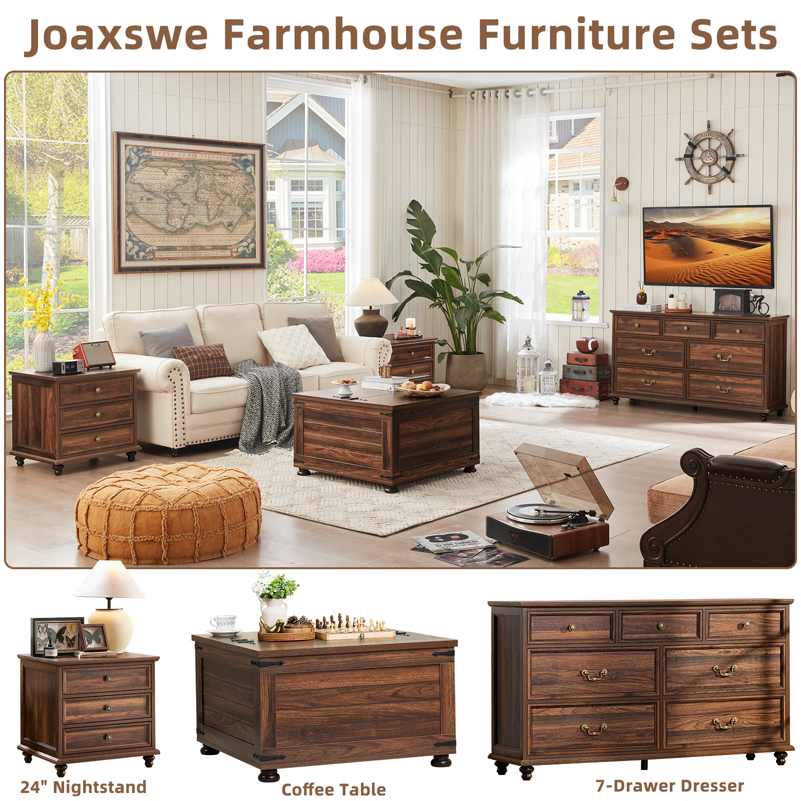 3-Drawers Nightstand Chest Dresser for Bedroom Farmhouse Side Table for Living Room,Closet - Brown