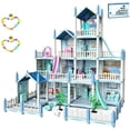 thumbnail image 1 of Casa de Muñecas Blue Princess Castle y Muebles, Gran Casa de Muñecas azul de Cuatro Plantas Con 11 Habitaciones y 3 Balcones con Escaleras y Toboganes.(3 años -12 años), 1 of 5