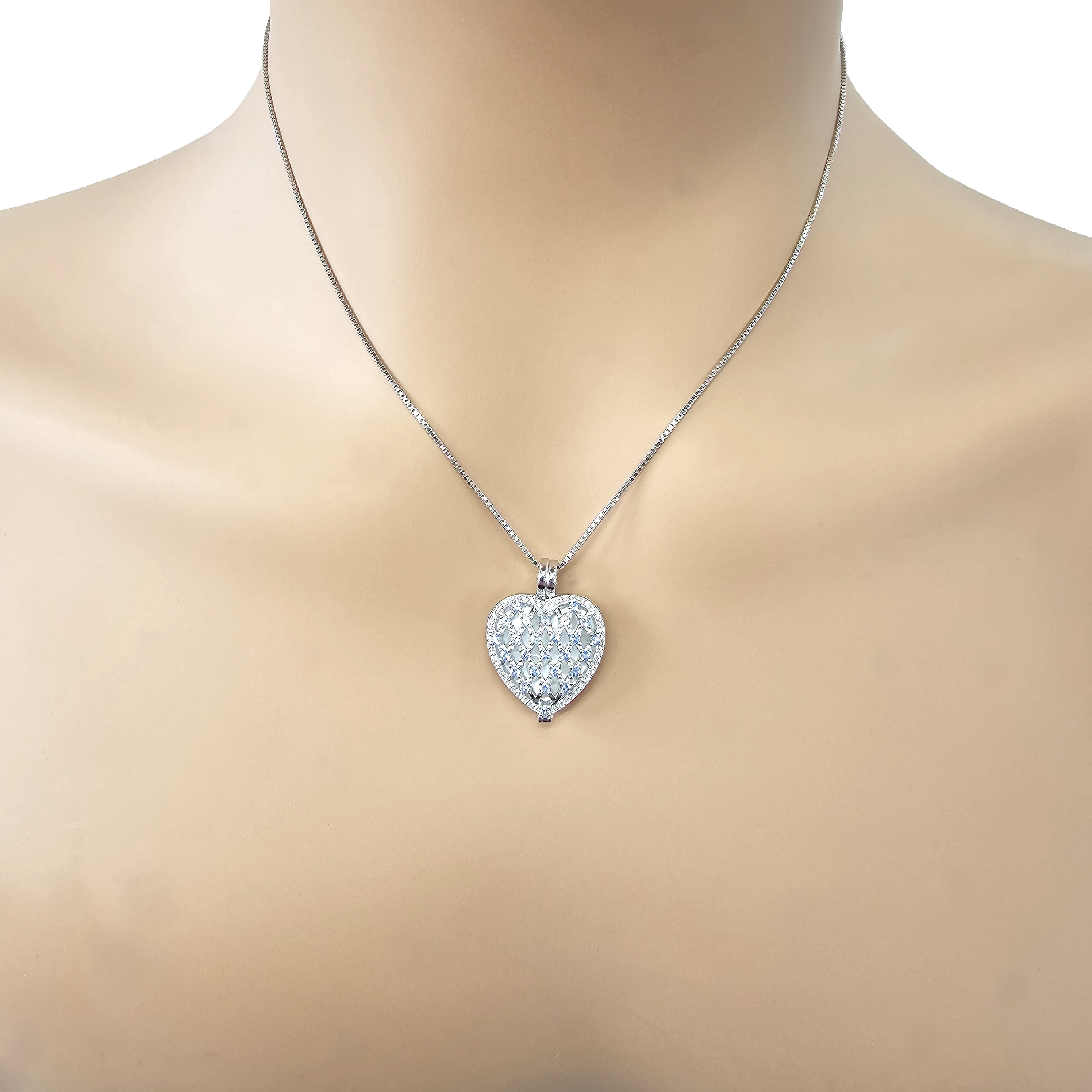 Nana Heart of Hearts Birthstone Locket Mother Female Adult Pendant, Platinum Plated- March Stone 6