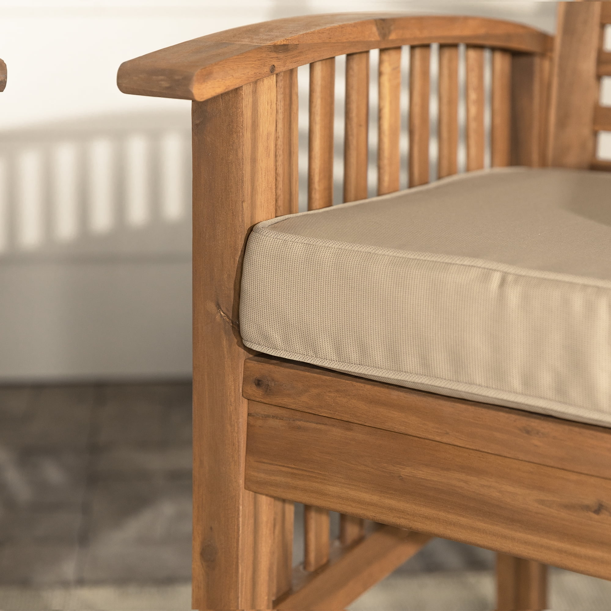 Walker Edison Outdoor Dining Chair - Acacia Wood - Set of 2 - Cushioned - Beige and Brown