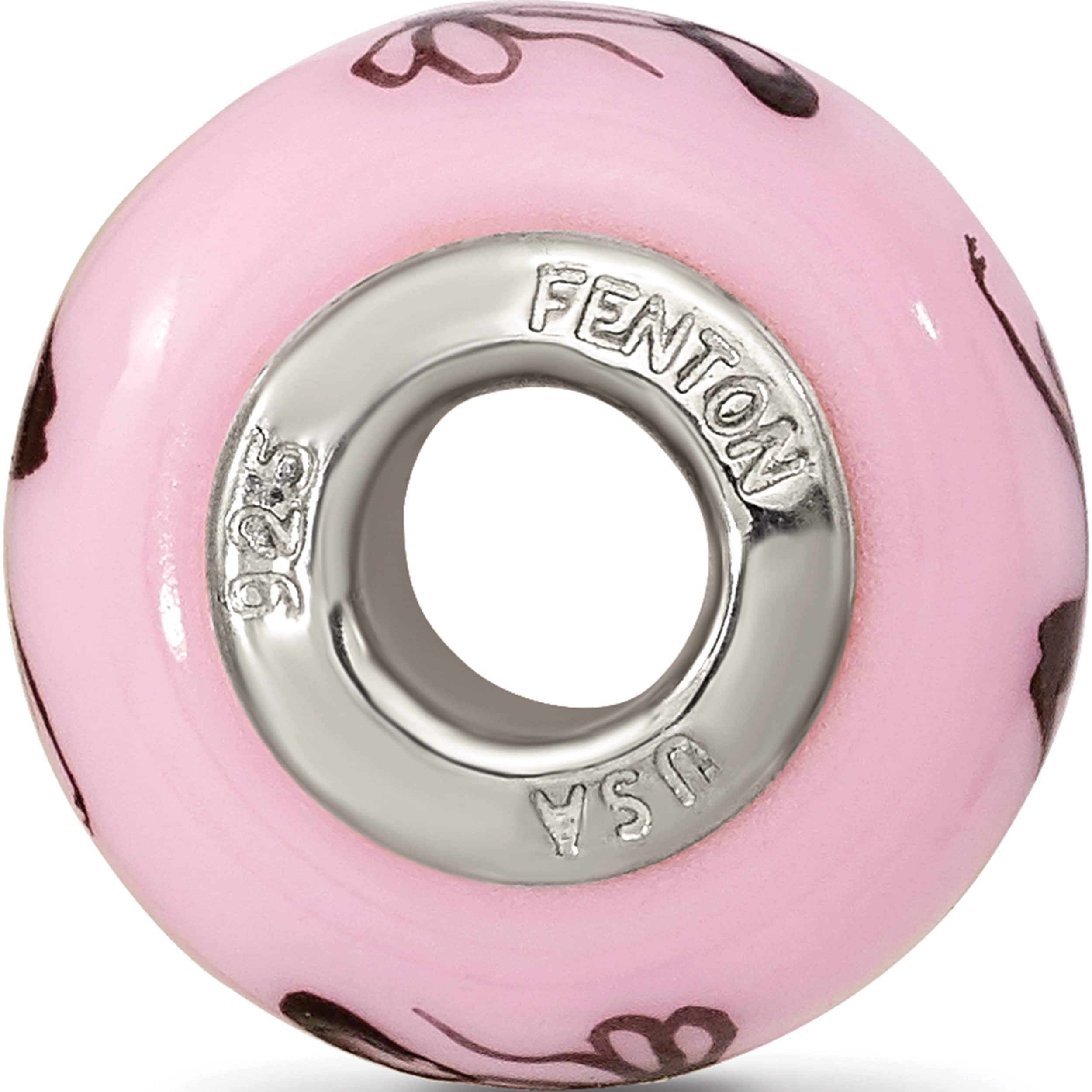 Sterling Silver Ster.Silver Reflections Pink Hand Painted Ballerina Fenton Glass Bead Made In United States qrs3627