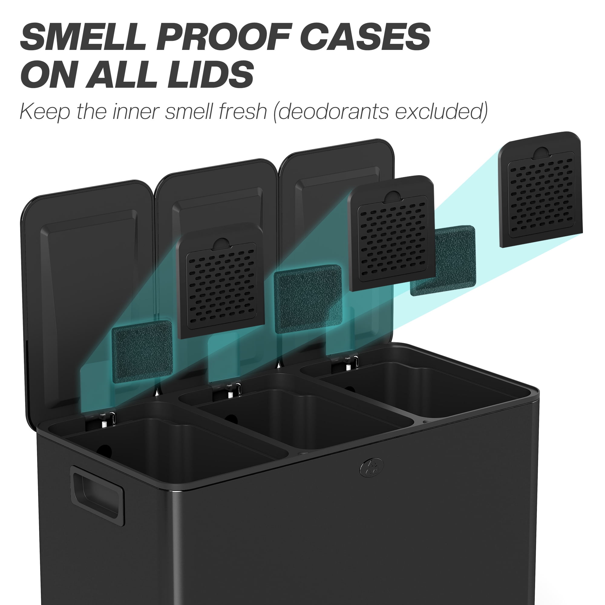 HOMCOM Triple Trash Can, 3 x 20L Garbage Can with Soft Close Lid