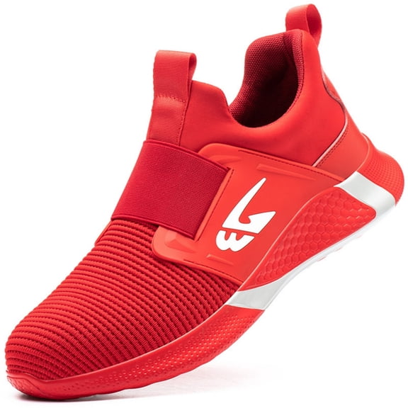 Unisex Slip-on Steel Toe Shoes Safety Protection Lightweight Anti-Smashing Anti-Stab Work Shoes, Red